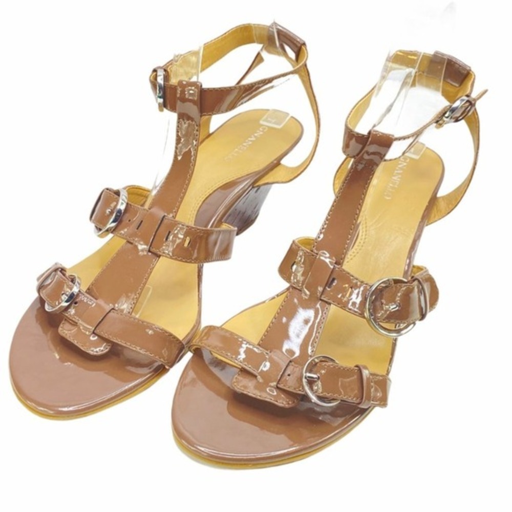 Tignanello Patent‎ Leather Wedge Sandals Tan Brown 10 Open Toe Strappy Summer